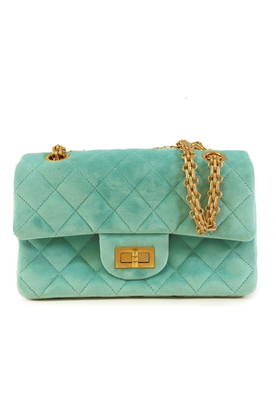 Chanel Chain Green Gold Velour Quilted Stitch Shoulder Bag